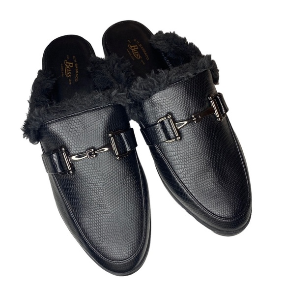 NEW G.H. Bass & Co Gwen Faux Croc leather mules faux fur trim womens shoes 8 - Picture 2 of 9